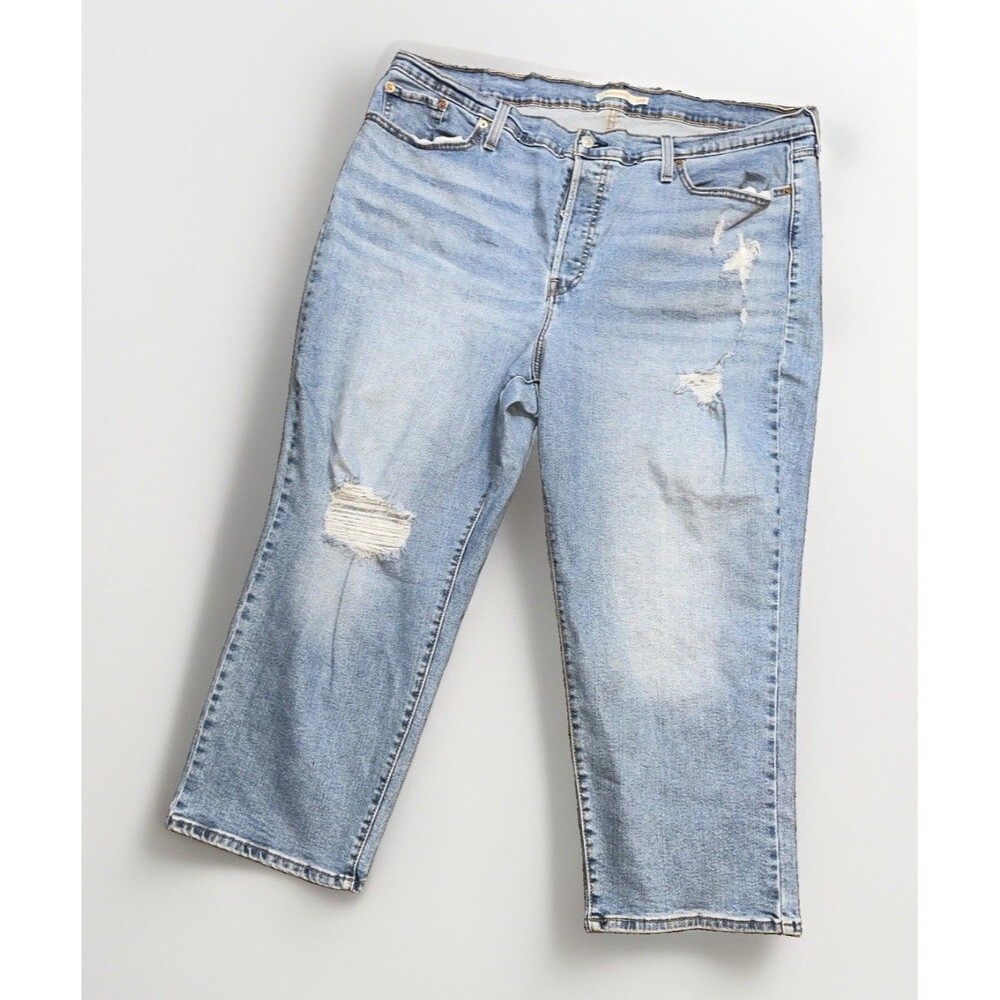 Levi's Wedgie Straight Jeans Womens 24W Light Wash Distressed Button Fly